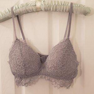 Grey Floral Lace Tee Shirt Bra Soft